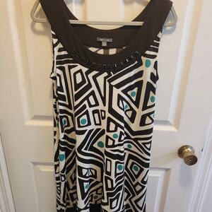 Apt. 9 Black and White Geometric Midi Dress with Teal Highlights